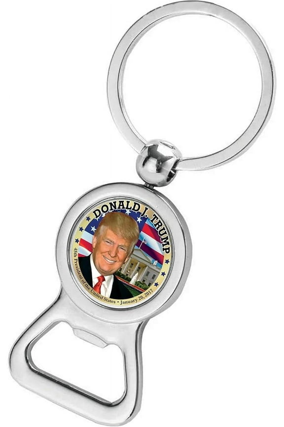 Trump Bottle Opener Keychain with Colorized JFK Coin