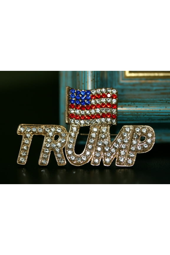 Trump Brooch Rhinestone Lapel Pin with USA Flag Support President Donald J Trump