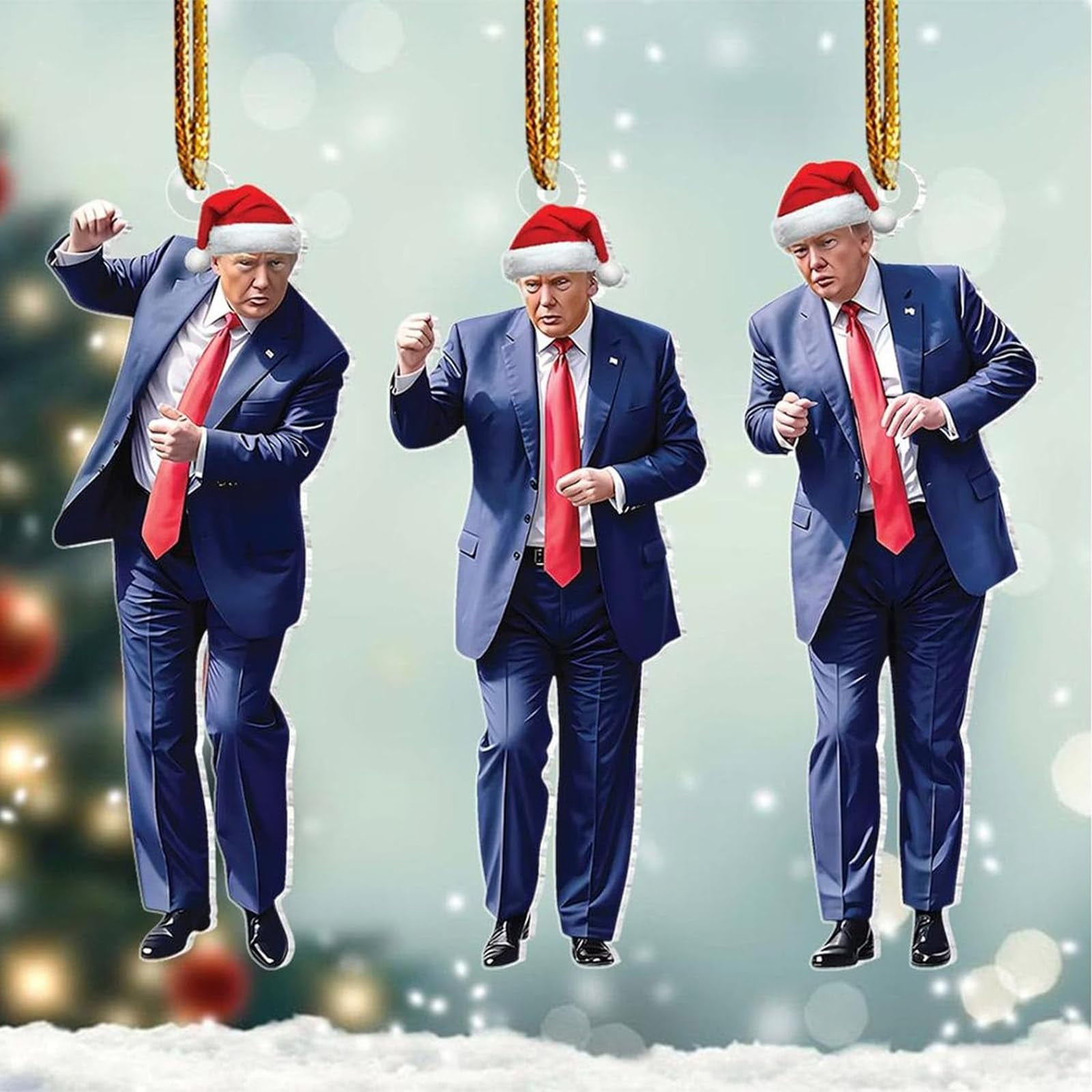 Trump Christmas Ornaments 2024 - Trump Dancing Ornament Set of 3 - Christmas Trump 2024 Ornament Acrylic 2D Christmas Tree Decorations, Trump Merchandise, Trump Xmas Gifts for Supporter (Red)