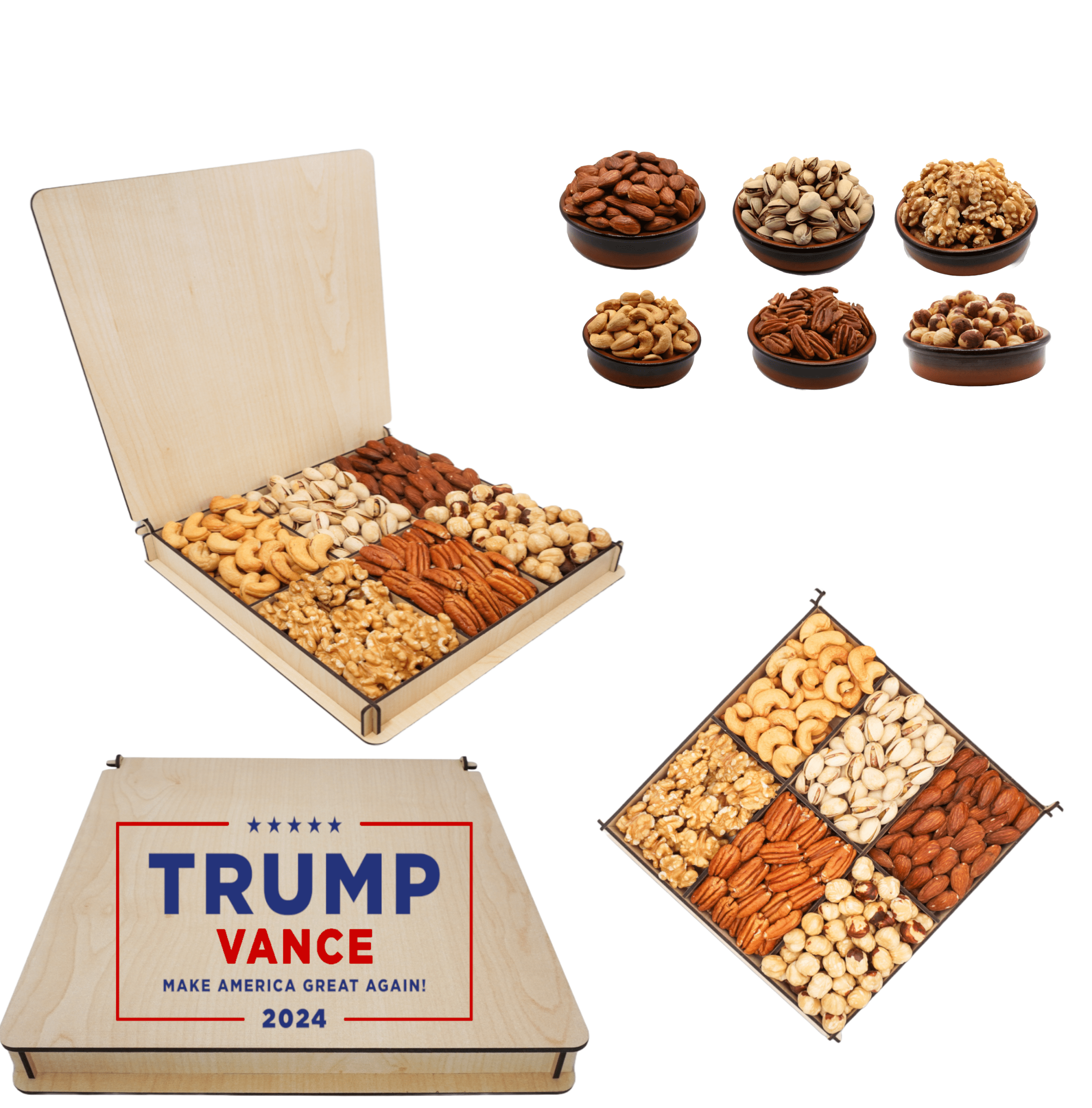 Trump Design, Secret Garden`s, Dad, Father’s Day Gourmet Nuts Gift Basket, Mixed Nuts Wooden Tray