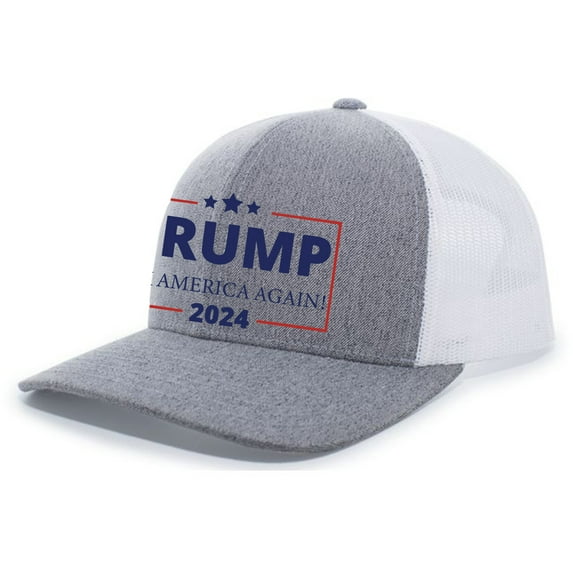 Trump Fix American Again 2024 Hat Mens Embroidered Mesh Back Trucker Hat Baseball Cap, Heather Grey/White