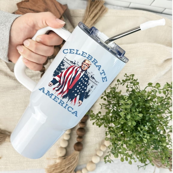 Trump Flag 40oz Tumbler, America Trump Merch, Republican Gift, MAGA USA President, Political Gift for Men her, Trump flag Christmas Birthday