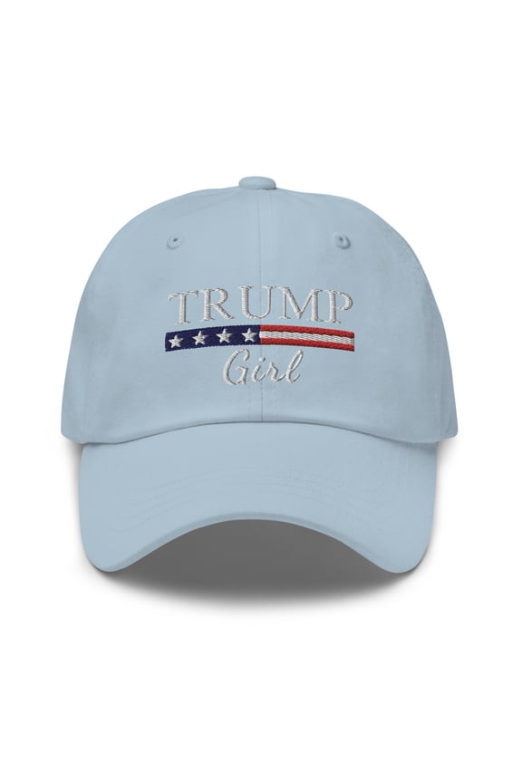 Trump Girl Hat, Trump Girl Dad Hat, American Flag Hat, Trump 2024 Hat, Conservative Hat, Vote Trump Hat, Republican Trump Girl Hat (Light Blue)