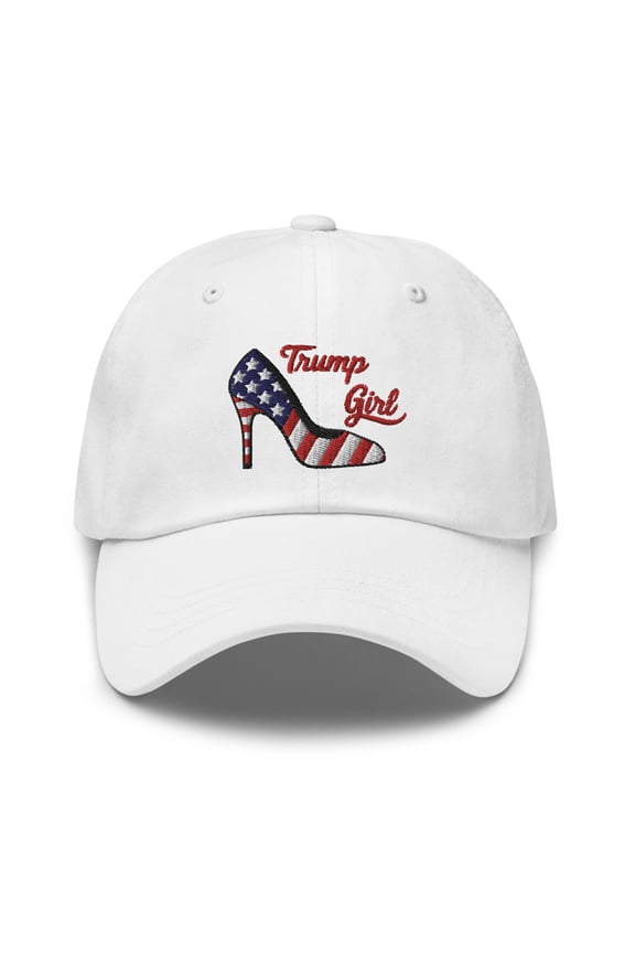 Trump Girl Hat, Trump Girl Dad Hat, Conservative Hat, American Flag Hat, Vote Trump Hat, Trump 2024 Hat, Republican Trump Girl Hat (White)