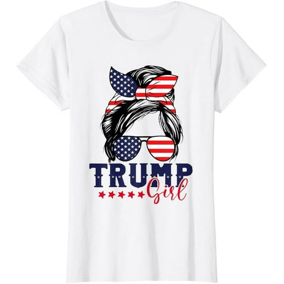 Trump Girl Messy Bun Trump 2024 Election American Flag T-Shirt Ethyie