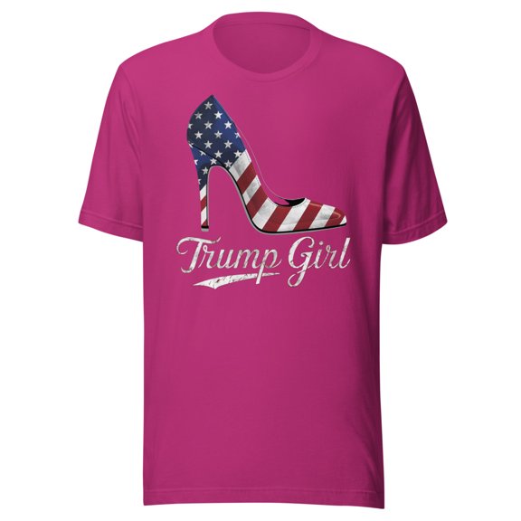 Trump Girl Shirt, Unisex, Trump High Heel Shirt, Fourth Of July, Trump Stiletto Shirt, American Flag High Heel, Trump 2024 Shirt, USA Pride (Berry, L)