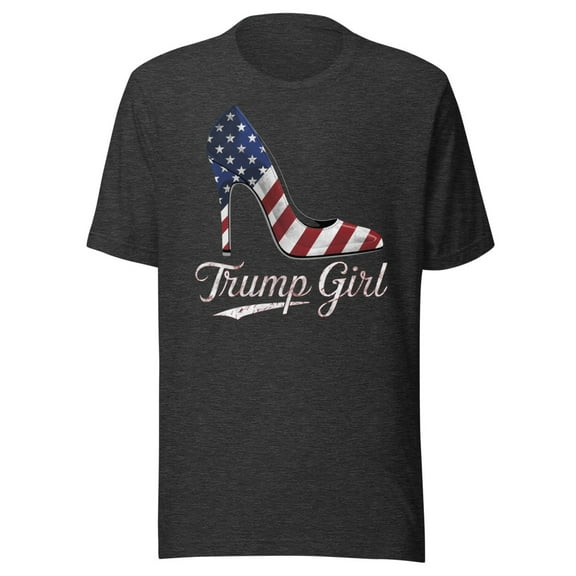 Trump Girl Shirt, Unisex, Trump High Heel Shirt, Fourth Of July, Trump Stiletto Shirt, American Flag High Heel, Trump 2024 Shirt, USA Pride (Dark Grey Heather, M)