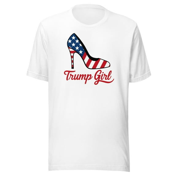 Trump Girl Shirt, Unisex, Trump High Heel Shirt, Trump Stiletto Shirt, American Flag High Heel, Trump 2024 Shirt, Fourth Of July, USA Pride (White, L)