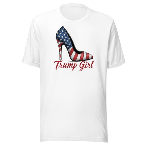 Trump Girl Shirt, Unisex, Trump High Heel Shirt, Trump Stiletto Shirt, American Flag High Heel, Fourth Of July, Trump 2024 Shirt, USA Pride (White, L)