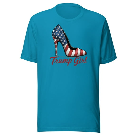 Trump Girl Shirt, Unisex, Trump High Heel Shirt, Trump Stiletto Shirt, American Flag High Heel, Fourth Of July, Trump 2024 Shirt, USA Pride (Aqua, M)