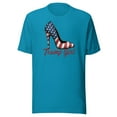 thumbnail image 1 of Trump Girl Shirt, Unisex, Trump High Heel Shirt, Trump Stiletto Shirt, American Flag High Heel, Fourth Of July, Trump 2024 Shirt, USA Pride (Aqua, S), 1 of 1