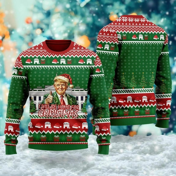 Trump I'll Be Home for Christmas Ugly Sweater, Humorous Trump Christmas Sweater, President Trump 45 47, My President Trump, Election 2028