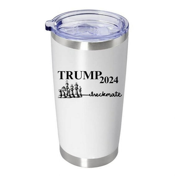 Trump Insulated Tumbler - 20oz Stainless Steel Double Layer Insulated Cup with Lid for Cold Hot Beverages Trump Wins Checkmate Tumbler Insulated Travel Cup Patriotic Design - White