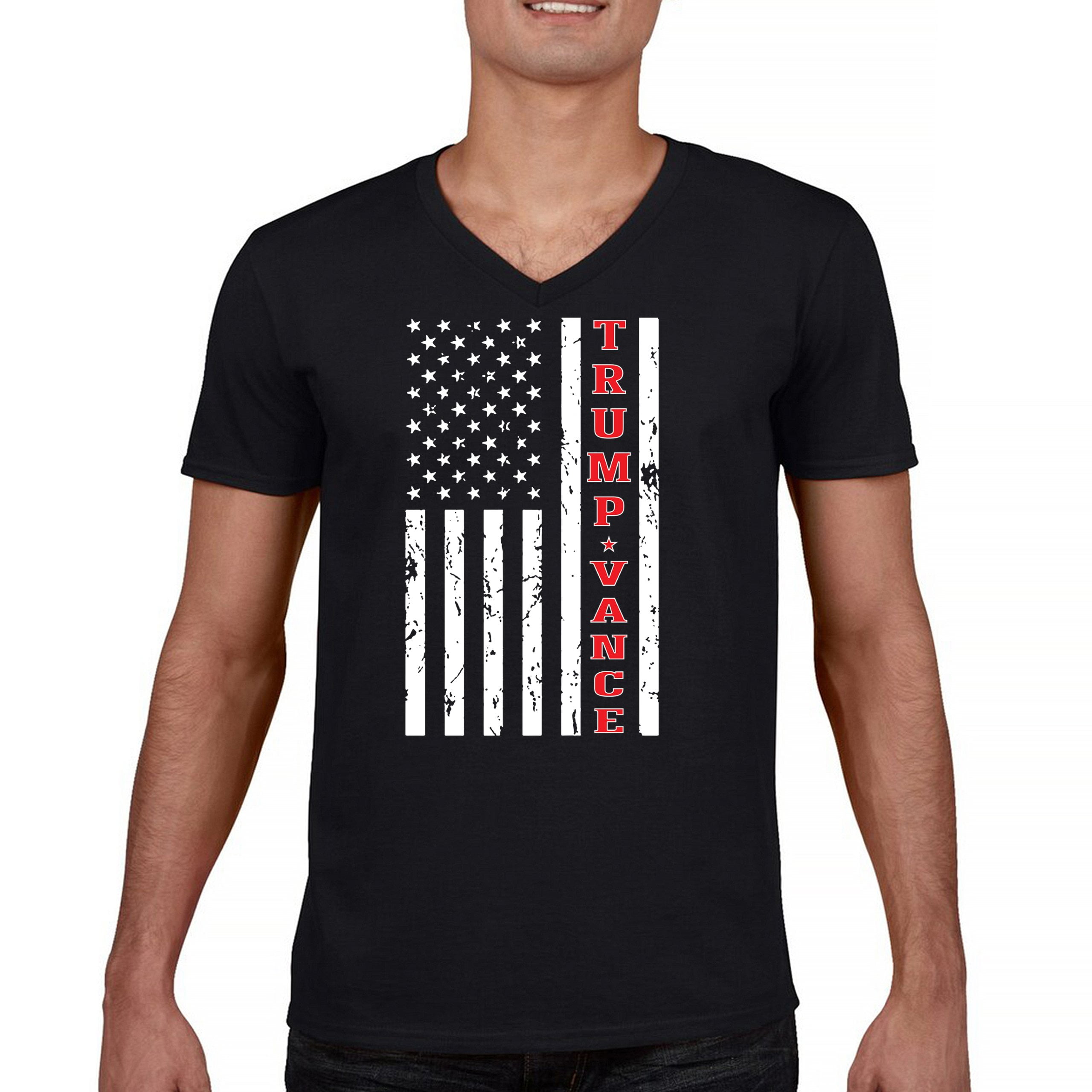 Trump JD Vance 2024 American Flag V-Neck T-shirt VP Take America Back ...