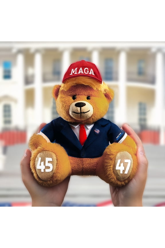 Trump MAGA Bear Patriotic Stuffed Animal with MAGA Hat and Suit, Conservative Collectible Gift