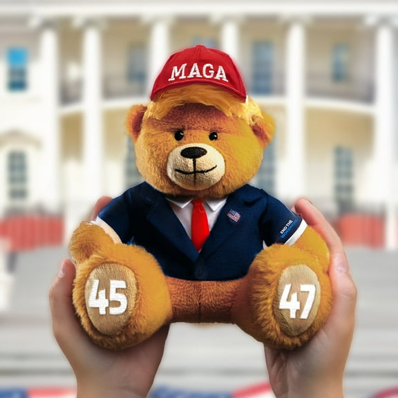 Trump MAGA Bear Patriotic Stuffed Animal with MAGA Hat and Suit, Conservative Collectible Gift