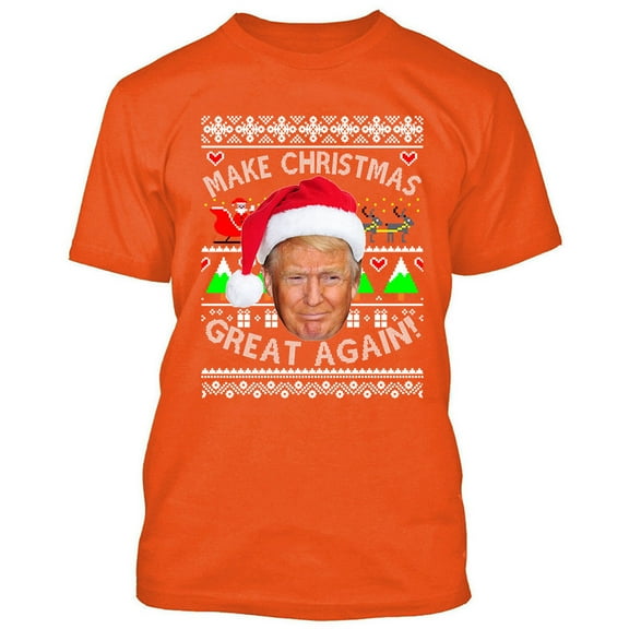 Trump Make Christmas Great Again Printed T-shirt Orange Tee Medium