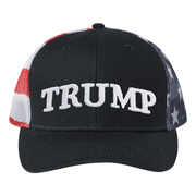 Trump US Flag Deluxe Embroidery Trucker Hat, Patriotic Political Mesh Back Adjustable Cap for Men & Women