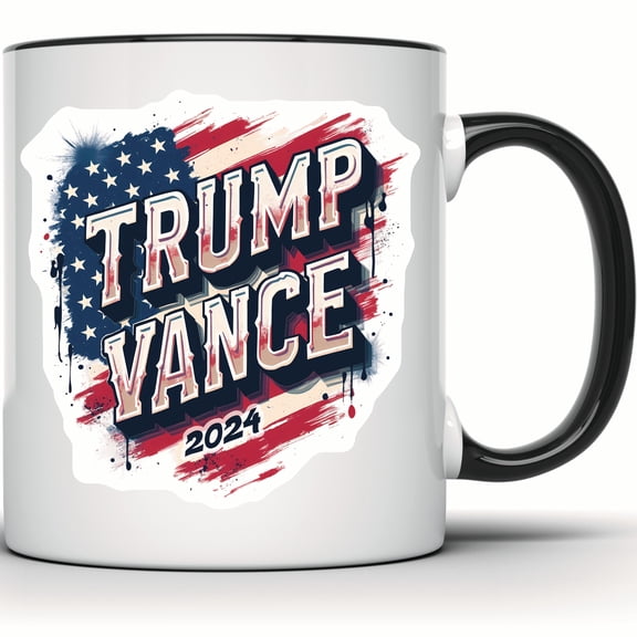 Trump Vance 2024 Mug - Political USA Flag Patriotic Republican Gift Idea Decorative Coffee Mug - 11 Ounce Black Rim Handle Novelty Coffee Cup - WMUG0661-Black Rim