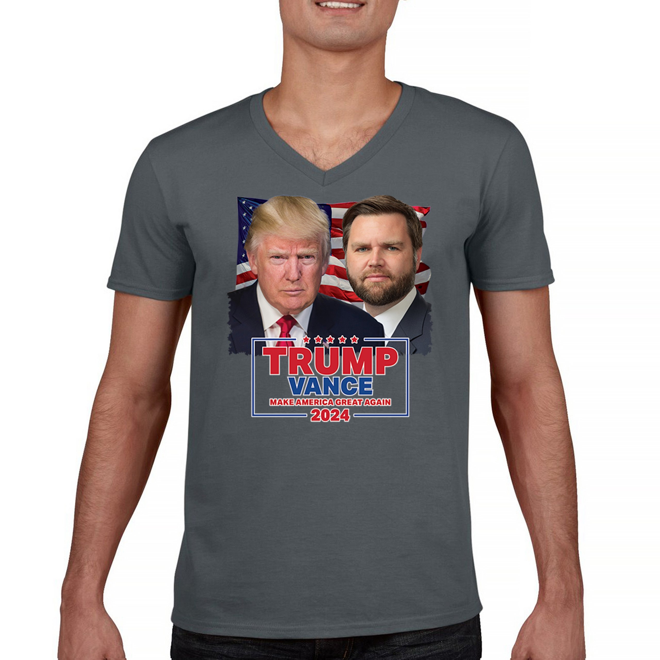 Trump Vance 2024 Portrait VNeck Tshirt MAGA Make America Great Again