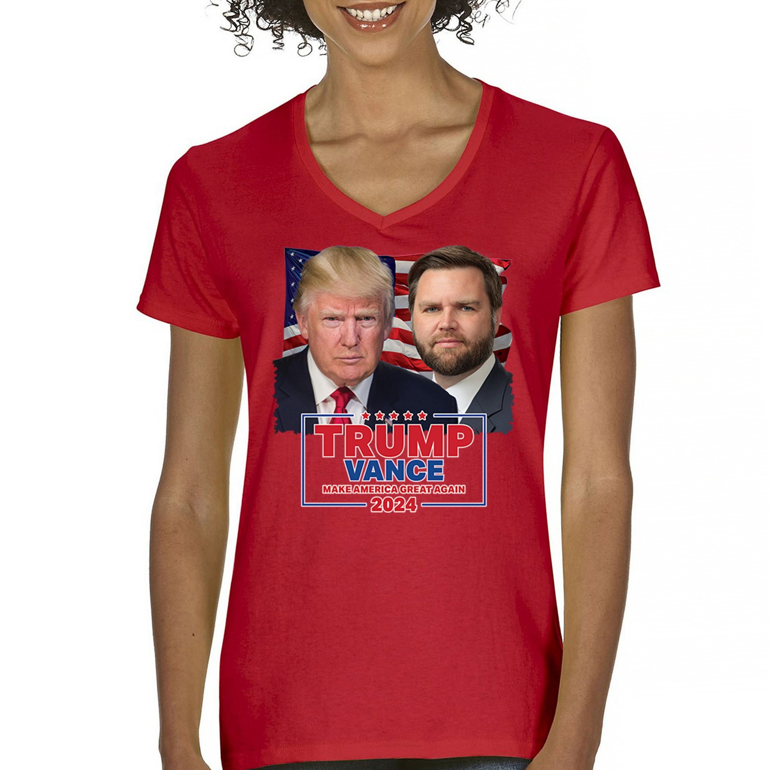 Trump Vance 2024 Portrait Women's VNeck Tshirt MAGA Make America