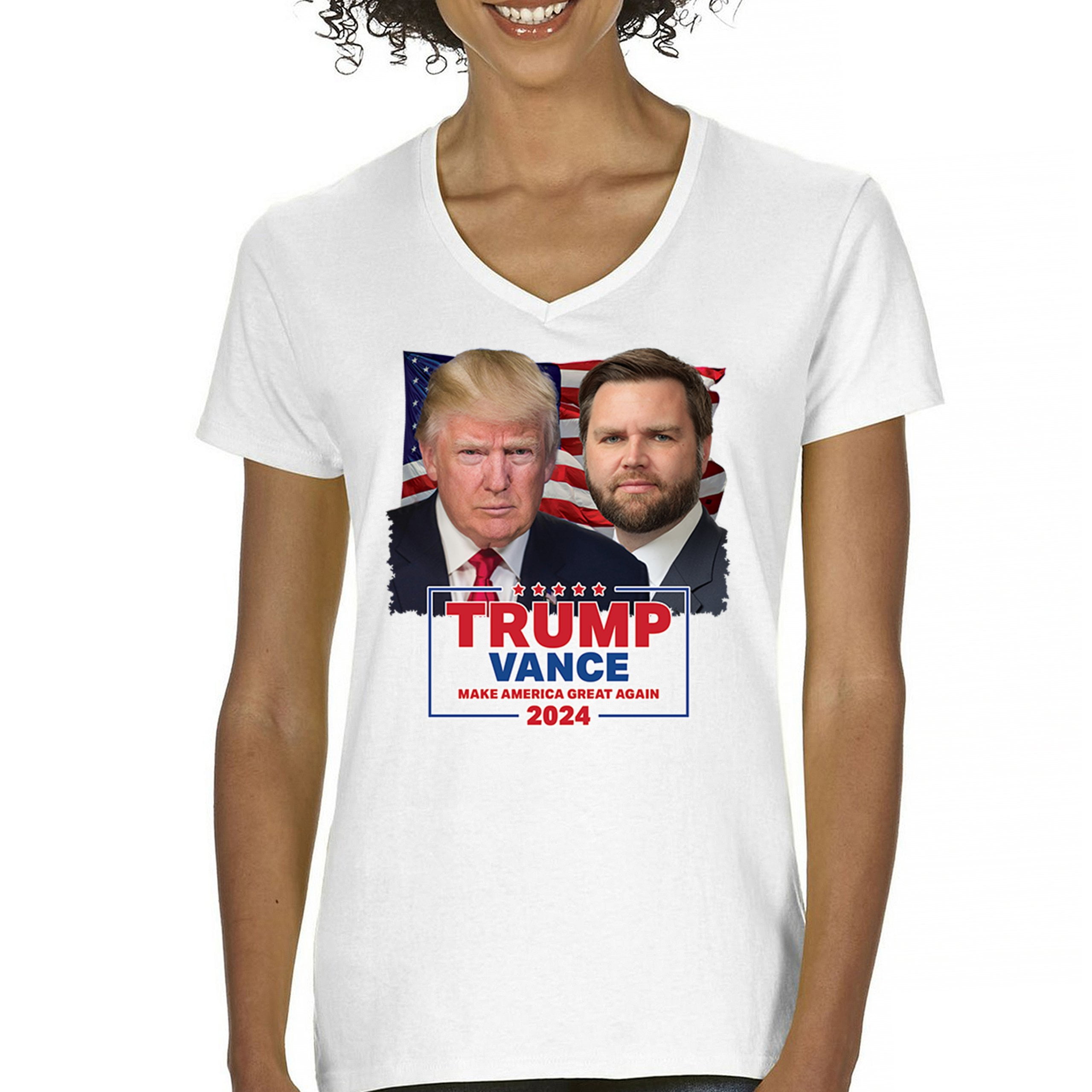 Trump Vance 2024 Portrait Women's VNeck Tshirt MAGA Make America