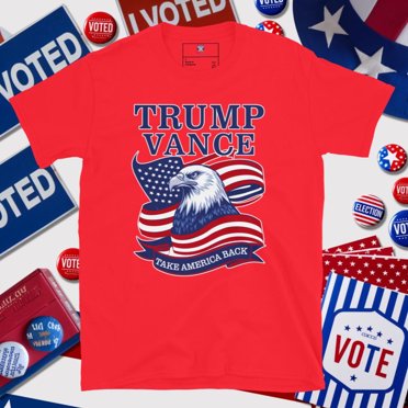 Trump Vance Take America Back T-Shirt – Patriotic Eagle & American Flag Design  Pro-America Election Apparel- L (Red)