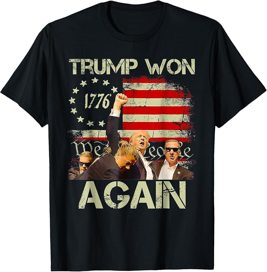 Trump Won Again 2024 Election President 47th American Flag TShirt