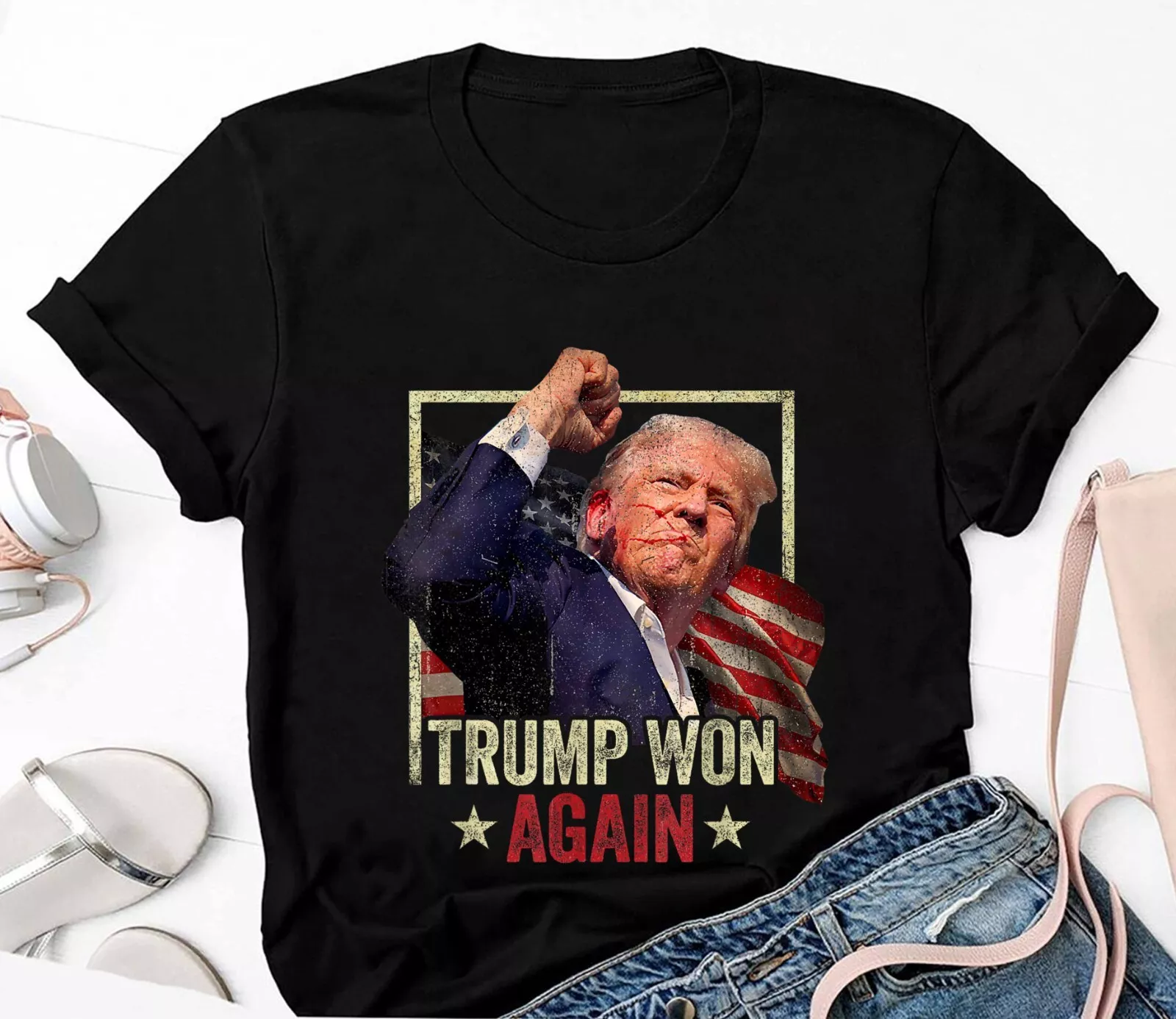 Trump Won Again 2024 Election President 47th American Flag Unisex Shirt