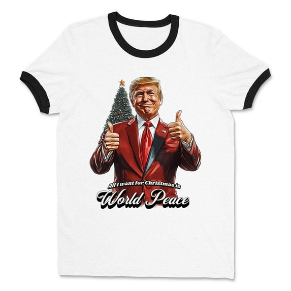 Trump World Peace for Christmas Ringer Tee Shirt Unisex X-Large White/Black