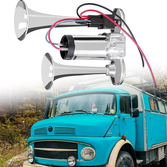 Trumpet Air Horn With Air Compressor Loud 12V Universal Fit For Truck Van SUV Heavy Duty Replacement Upgrade