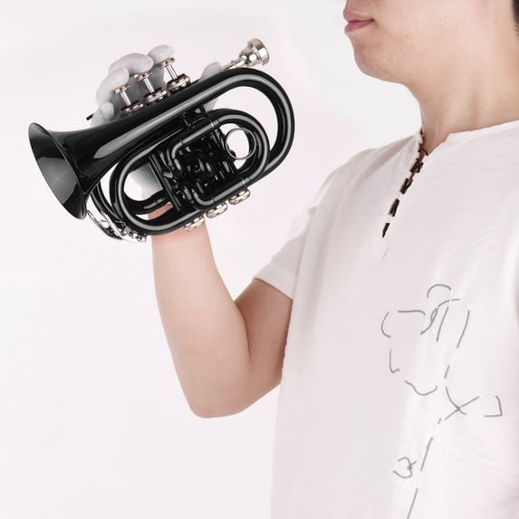 Trumpet,Bb Flat Material Pocket Bb Flat Material Wind With Wind With Cloth Flat Material Wind Buzhi Koeb Black