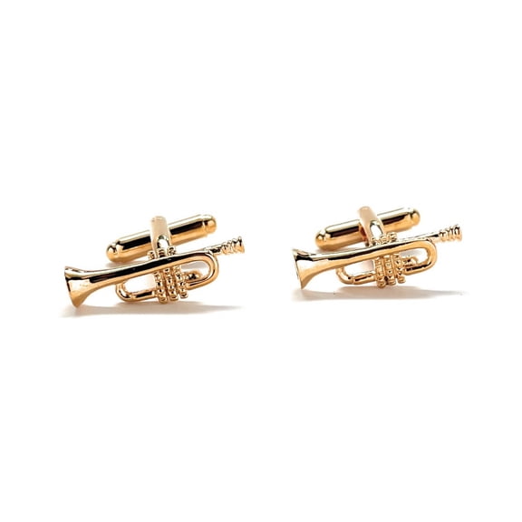 Trumpet Cufflinks Gold 3D Design Music Band Musician
