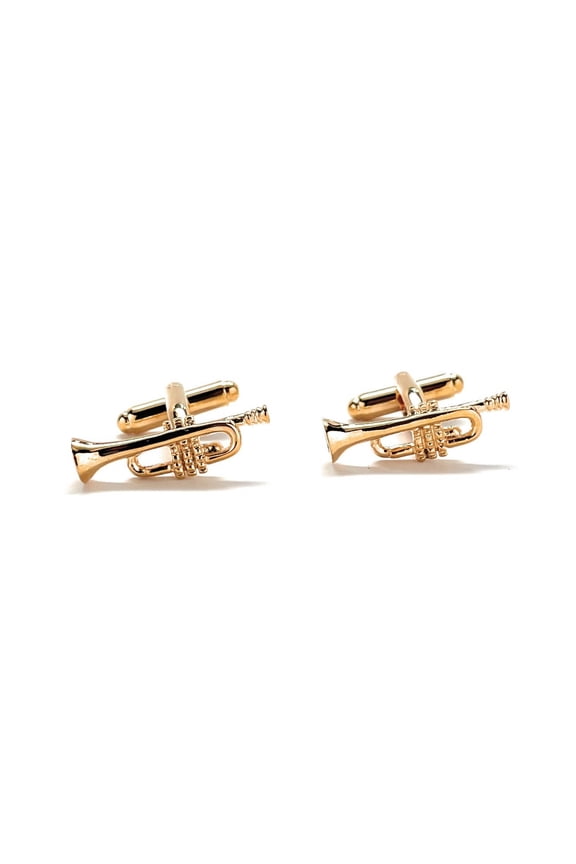 Trumpet Cufflinks Gold 3D Design Music Band Musician
