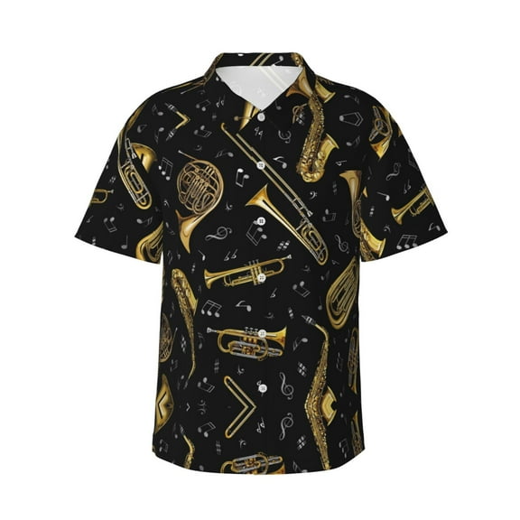 Trumpet Hawaiian Shirts For Men, Summer Short-Sleeve Relaxed-Fit Button-Down Shirts Small