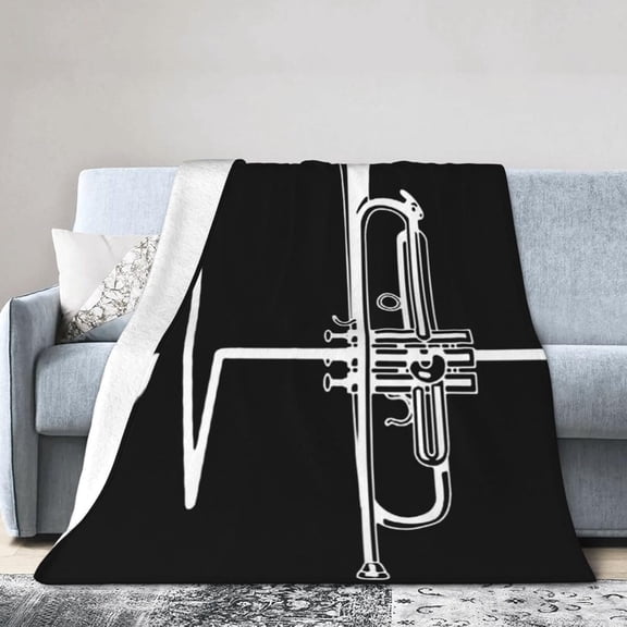 Trumpet Heartbeat Reversible Flannel Throw Blanket- Ultra Soft Lightweight for Bed, Sofa, Travel & Camping 60"X50" Inch