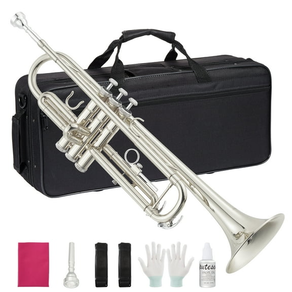 Trumpet Instrument, Band & Orchestra Musical Instruments for Beginners or Advanced Students (Nickel-Plated)