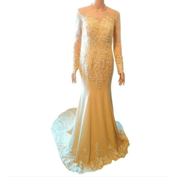 Trumpet/Mermaid Sheer Neck Sweep Long Sleeves Brush Train Dress