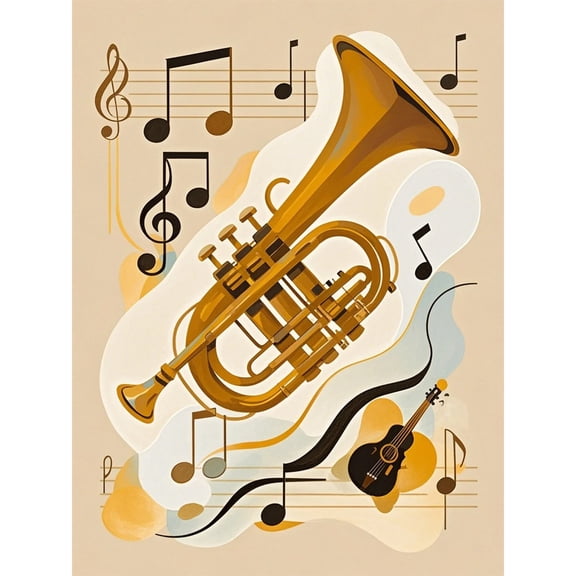 Trumpet with Music Notes Diamond Dots Painting DIY Kits 5D Diamond Art Full Round Drill Crystal by Number Embroidery Arts and Crafts for Living Room Home Wall Decor 12x16 inch / 30x40cm