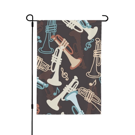 Trumpet Music Time Vintage Double Sided Garden Flag 28x40 Outdoor Decorative Yard Banner for Patio Lawn Garden