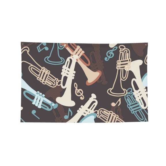 Trumpet Music Time Vintage Four Hole Decorated Banner Flag for Garden Yard Home Decoration Indoor Outdoor 3x5 Ft