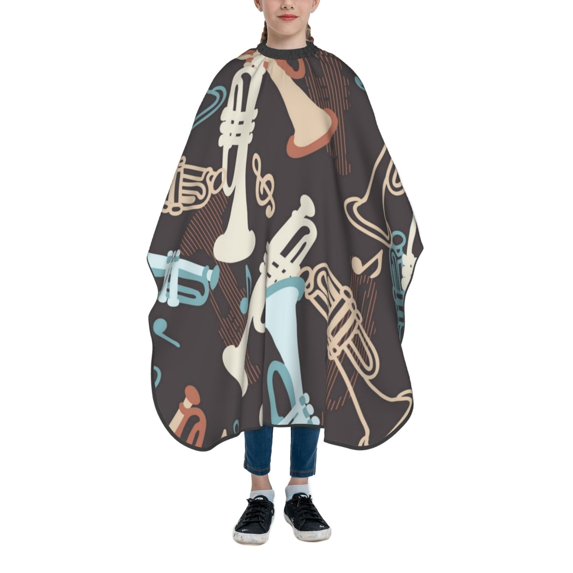 Trumpet Music Time Vintage Kids Barber Cape Hairdressing Salon Hair Cutting Haircut Apron for Boys Girls Children 39" x 47"