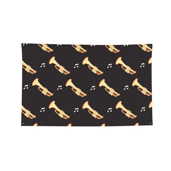 Trumpet Musical Instrument Retro Four Hole Decorated Banner Flag for Garden Yard Home Decoration Indoor Outdoor 2x3 Ft