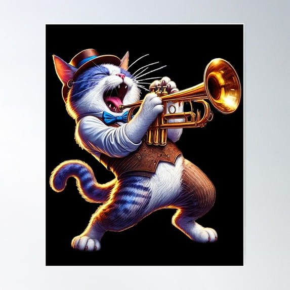 Trumpet'S Purr Resonates, Musician Cat Poster Wall Art, Modern Wall Decor For Living Room Bedroom, 12x18 UNFRAMED