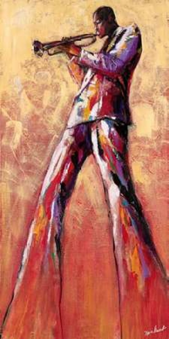 Trumpet Solo Canvas Art - Monica Stewart (10 x 20)