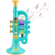 Trumpet Toys, Toy Trumpet for Kids Music Toys Simulation Trumpet Musical Instrument Toys Portable Durable Early Educational Toys with Light for Kid Boys Girls as Gift Blue