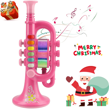 Trumpet Toys, Toy Trumpet for Kids Music Toys Simulation Trumpet Musical Instrument Toys Portable Sturdy Early Educational Toys with Light for Kid Boys Girls as Gift (Pink)