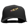 thumbnail image 1 of Trumpet with Flag Ribbon Embroidered Unconstructed High Profile Cotton Flat Bill Cap - Black OSFM, 1 of 5