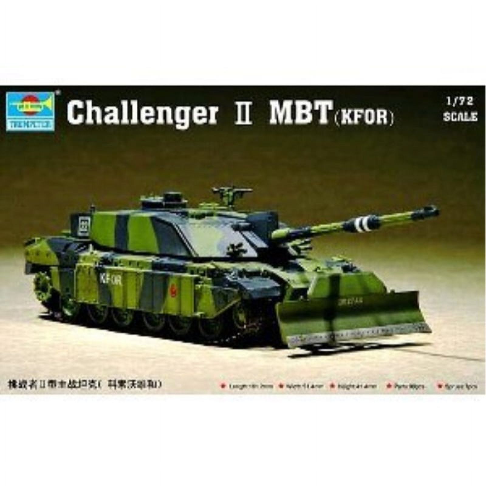 Trumpeter 1/72 British Challenger II KFOR Main Battle Tank Plastic Model Kit - Scale Military Vehicle Building Set