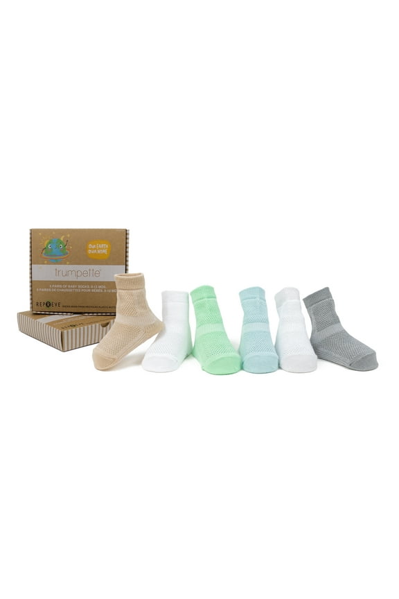 Baby Boy, Baby Girl Recycled Morgan Mesh Top Baby Sock Gift Set, 6 Pack, Newborn-12 Months